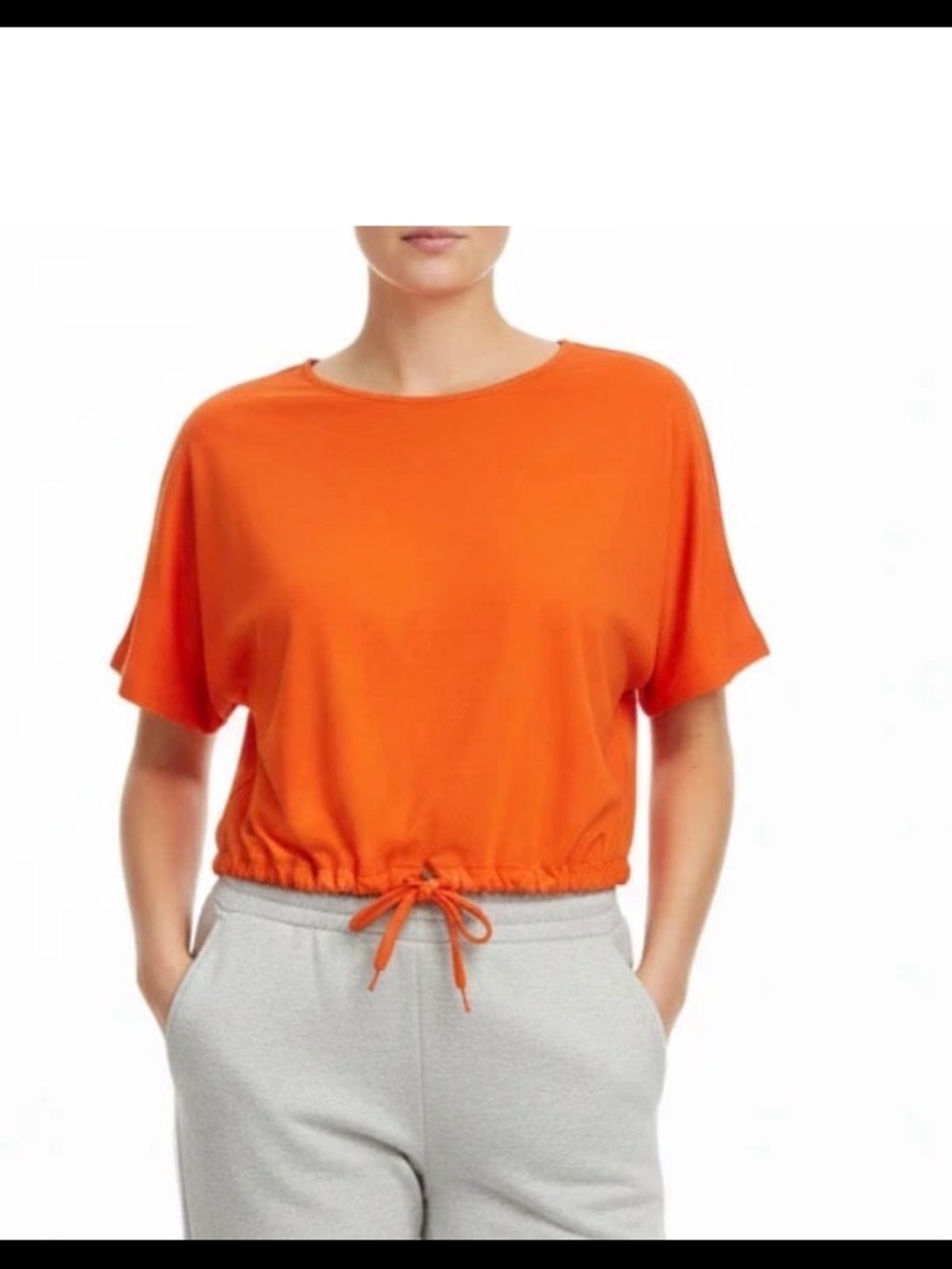 Women's Orange Drawstring Hem Short Sleeve Top